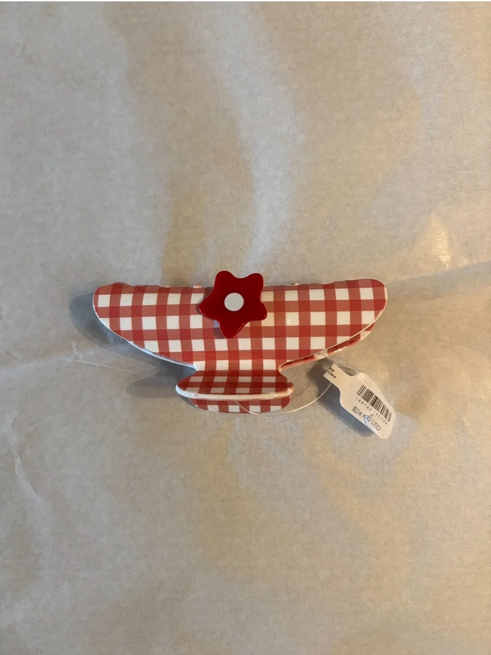 Free People Larson Jumbo Claw Clip Red White Gingham Flower Appliqué NEW NWT